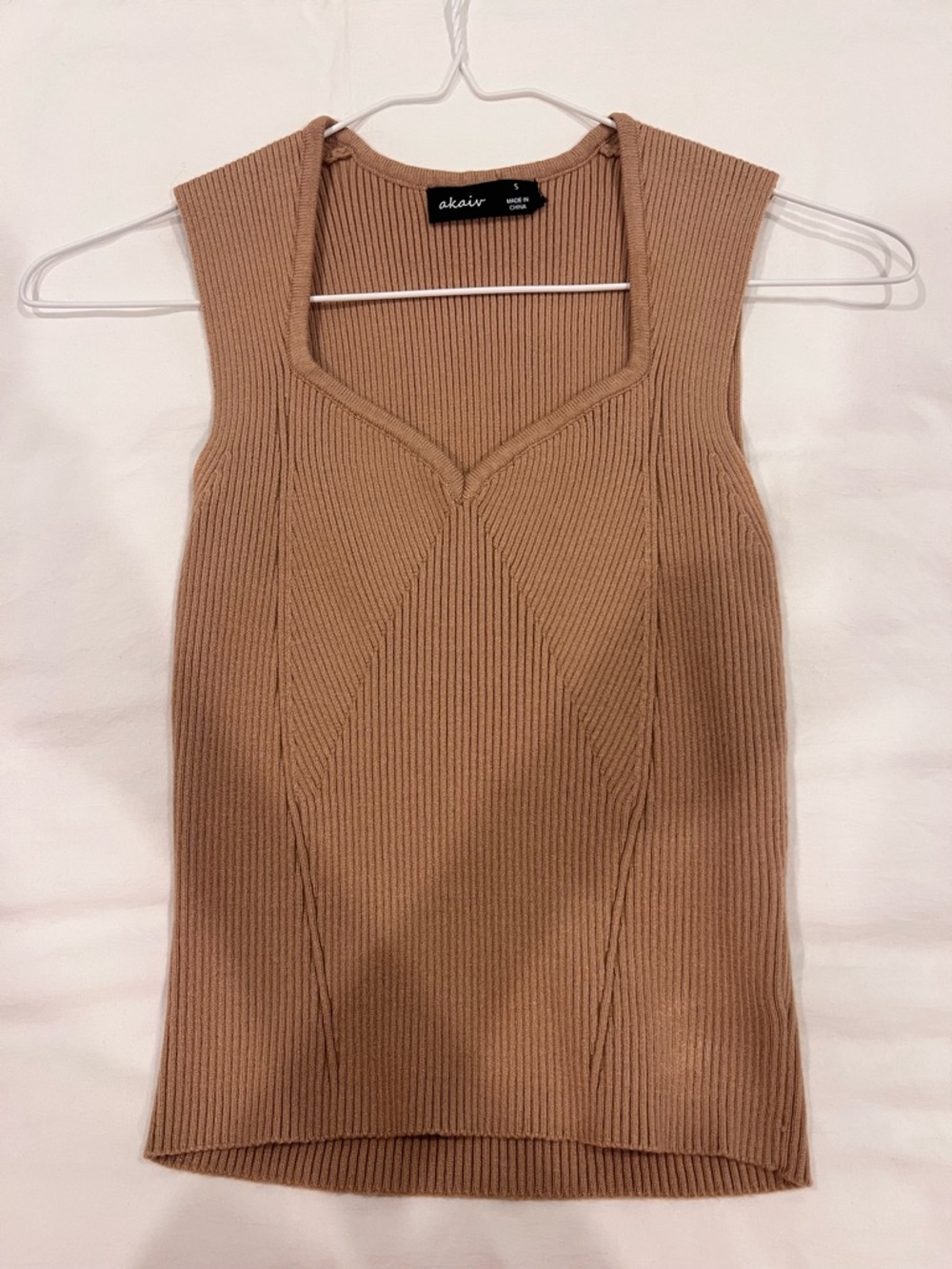 Akair Ribbed V-Neck Tank Top in Camel